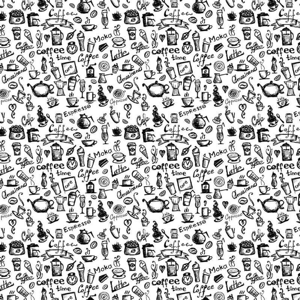 Papel De Parede Branco Com Desenhos Preto Café Espresso Chá