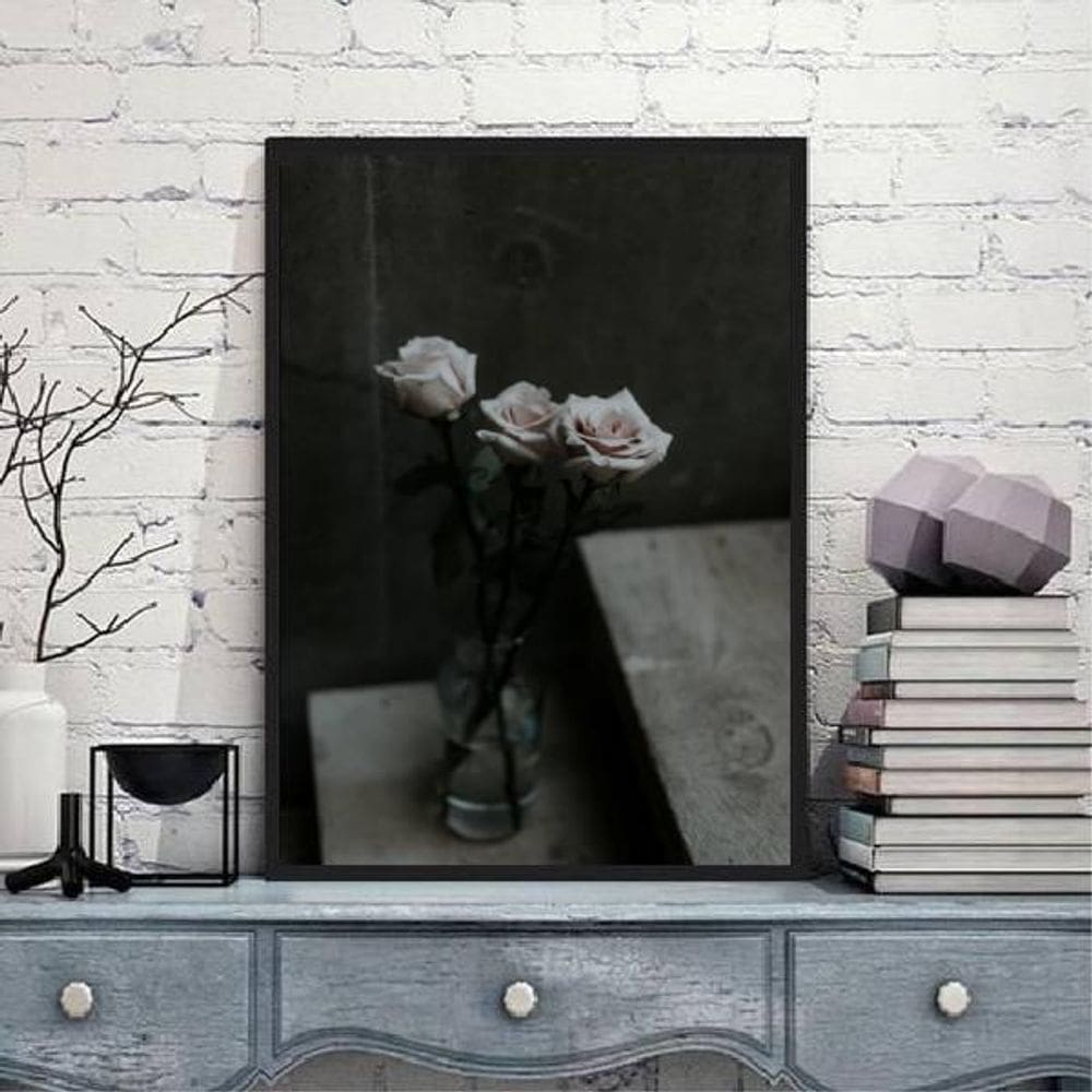 Quadro Decorativo Fotografia Vaso Com Rosas 34x23cm