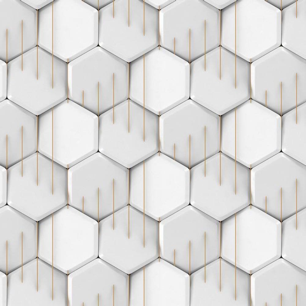 Papel De Parede 3D Hexagano Linha Marrom Geometrico Adesivo