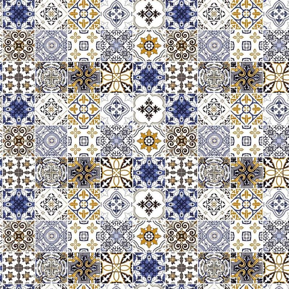 Papel Parede Azulejo Tons Branco E Azul Autocolante Cozinha