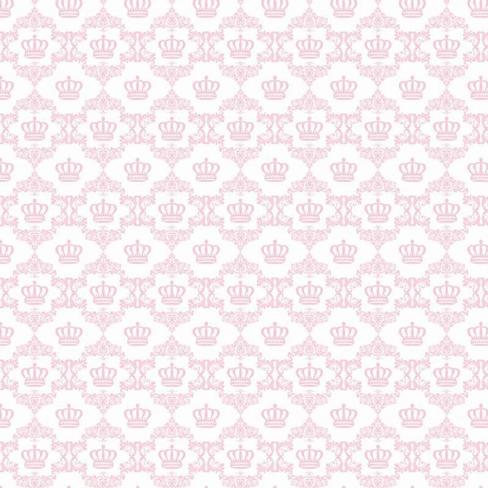 Papel De Parede Branco Coroas Rosa Claro Quarto Bebê Adesivo
