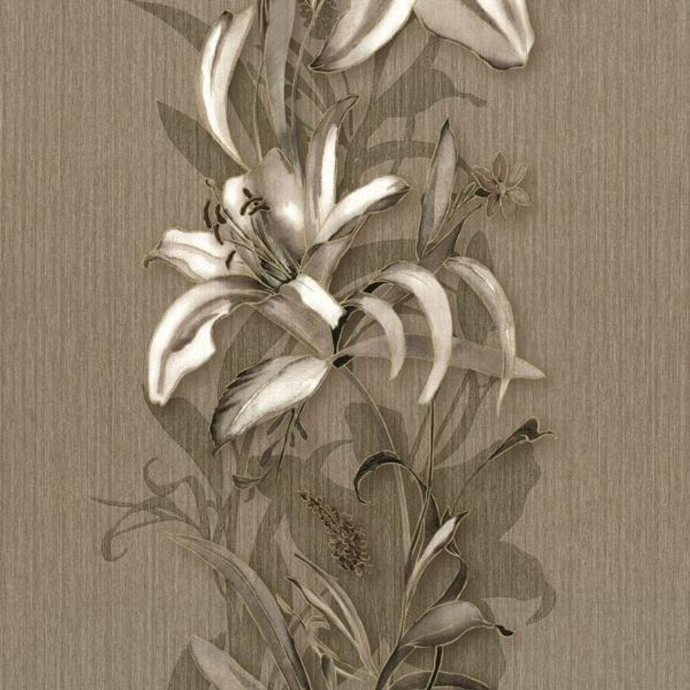 Papel De Parede K&G Floral Lírio Marrom E Bege Vinílico TNT