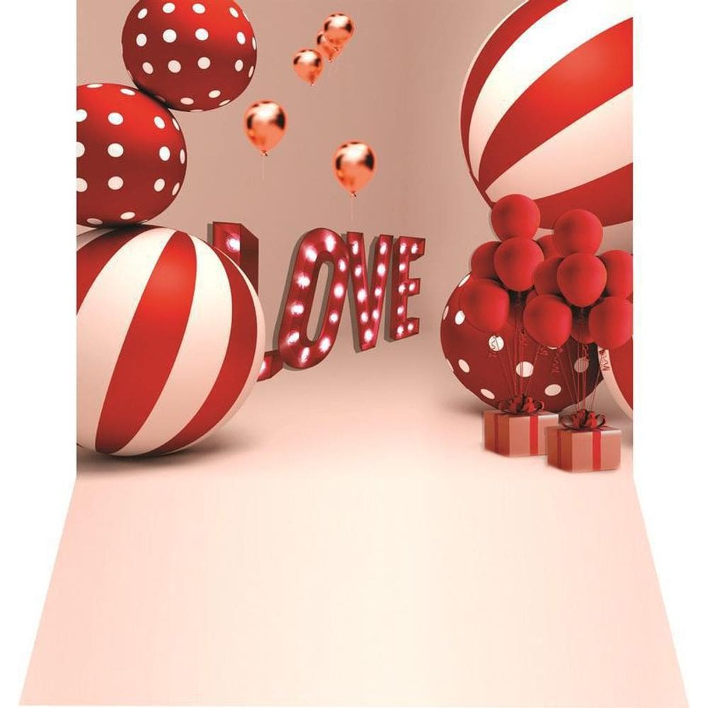 Fundo Fotográfico Newborn Em Tecido Love Balões 1,50X2,20