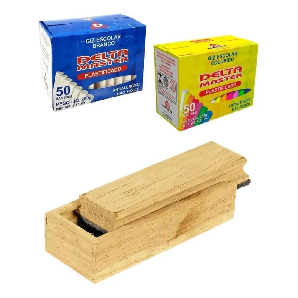 Giz Colorido + Branco Delta + Apagador Souza 100 Unid