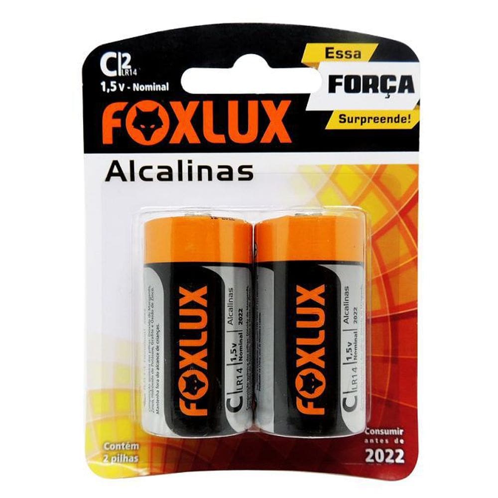 Pilha Alcalina Media C Foxlux Blister 2 Unidades