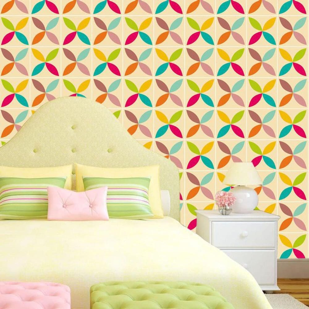 Papel De Parede Geométrico Quadrados Coloridos Autocolante