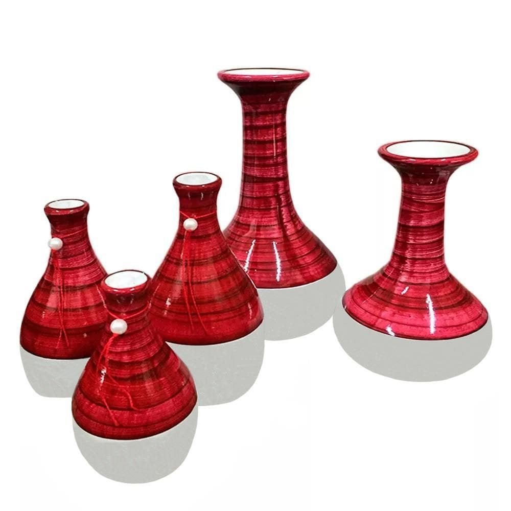 Jogo De Vasos Par Long Pipe E Trio De Garrafas Vermelha