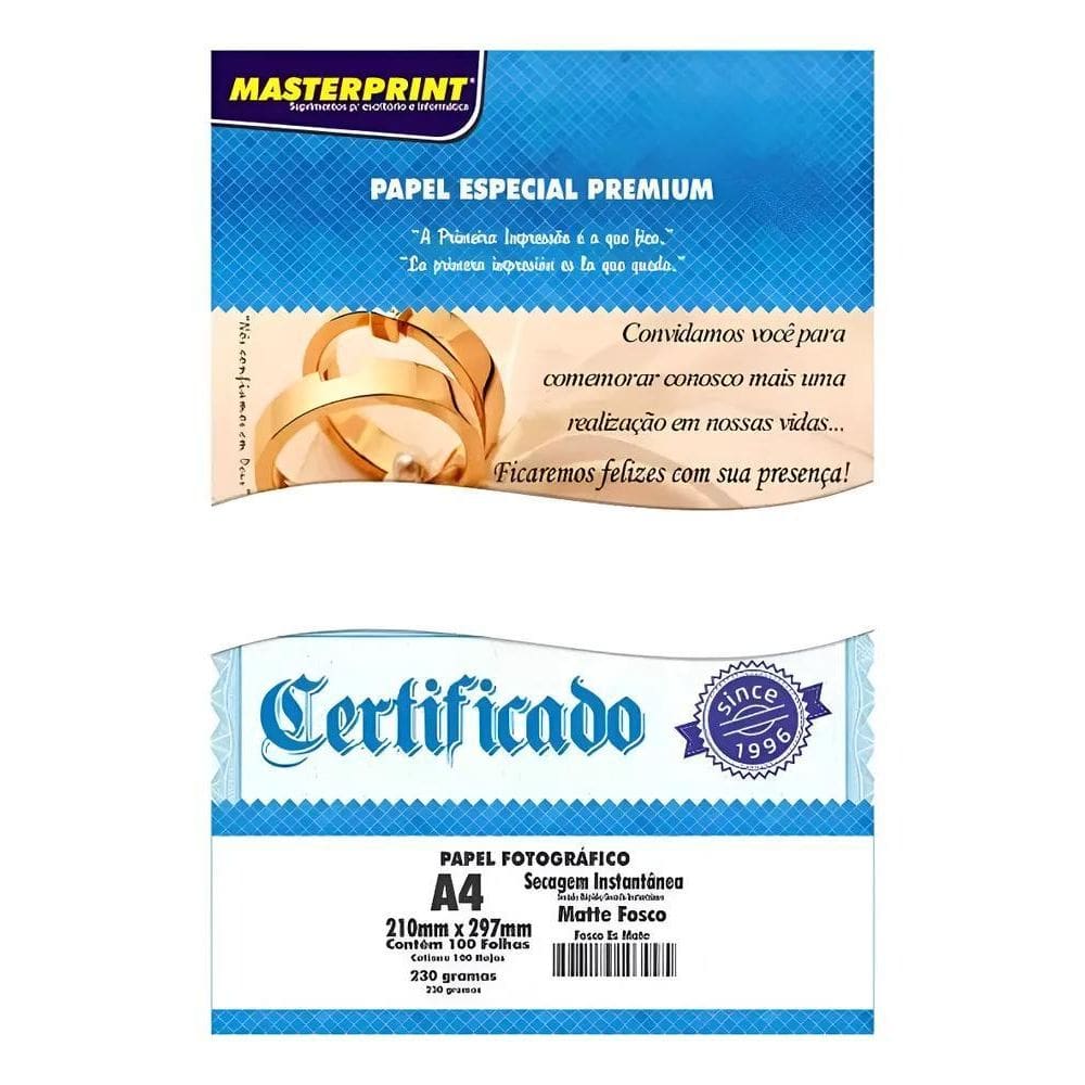 Papel Fotográfico Matte 230G A4 Premium C/100 Fls - Qualidad
