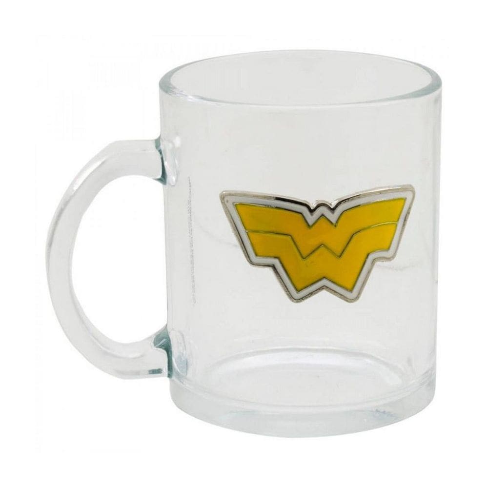 Caneca Vidro Brasão Metal Mulher Maravilha