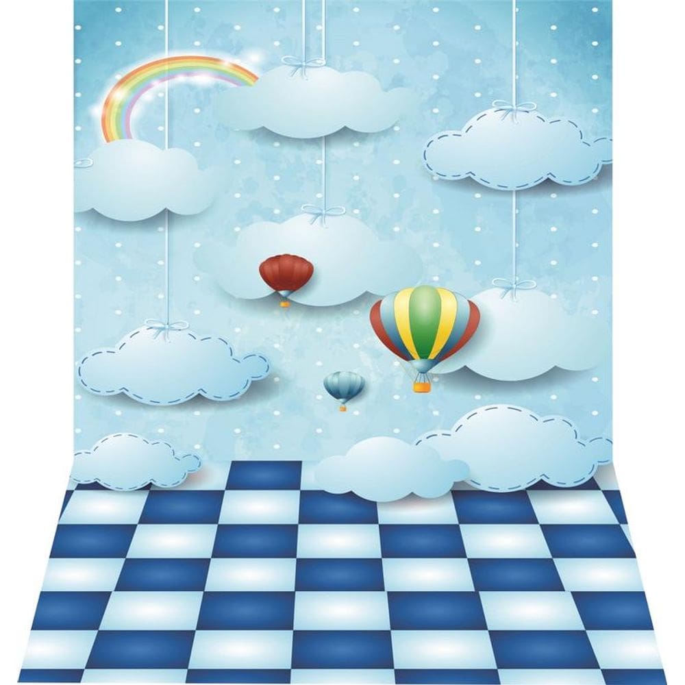 Fundo Fotográfico Em Tecido Newborn Balões Nuvens 1,50X2,20