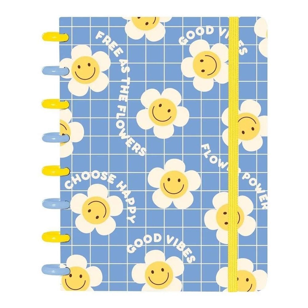 Caderno Disco A5 Good Vibes Flores - Flexível Com Adesivos