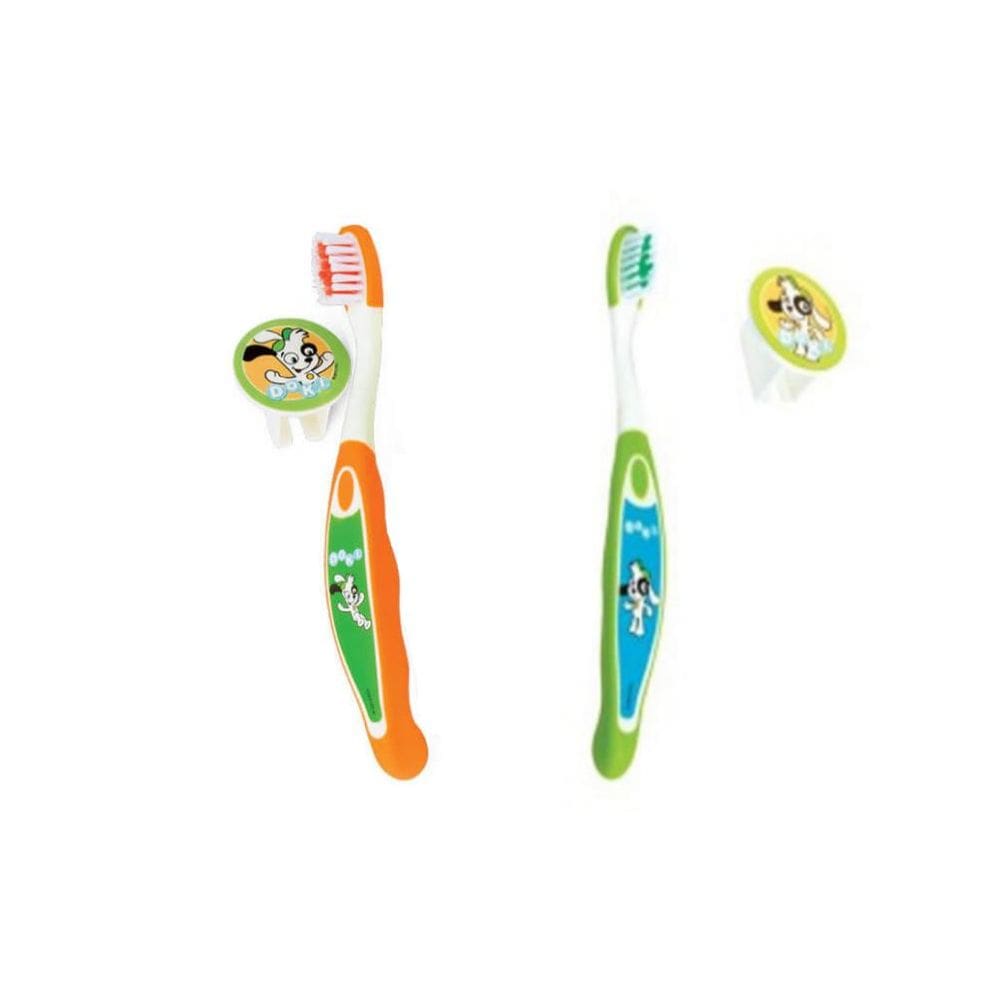 Kit com 2 Escova de dentes com protetor de cerdas Doki