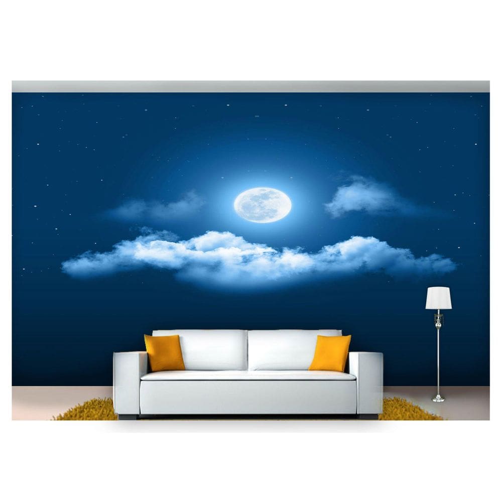 Papel De Parede Lua Noite Nuvens Estrelas 3D  Nsk88