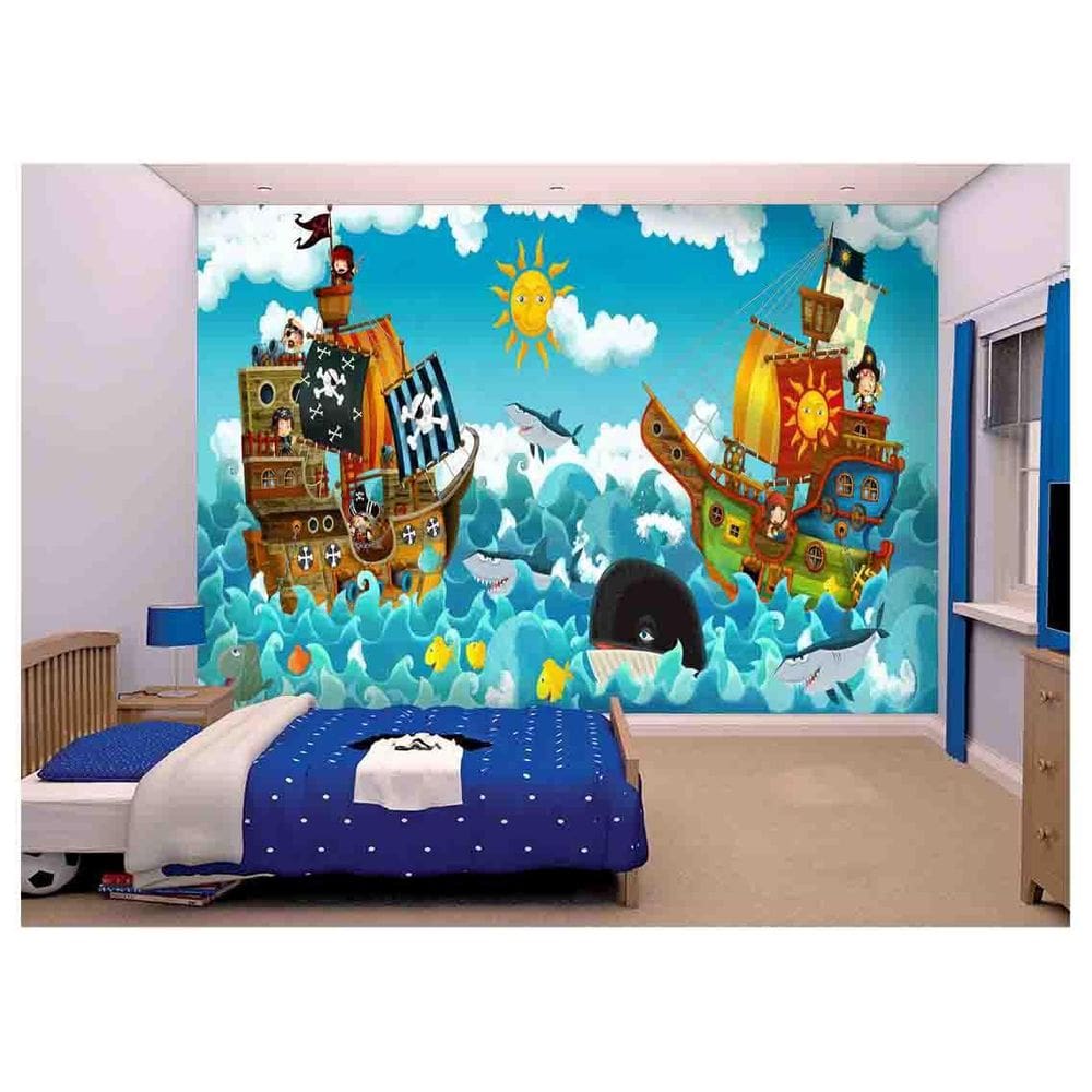 Papel De Parede Infantil Piratas Navios Kids  Azs62