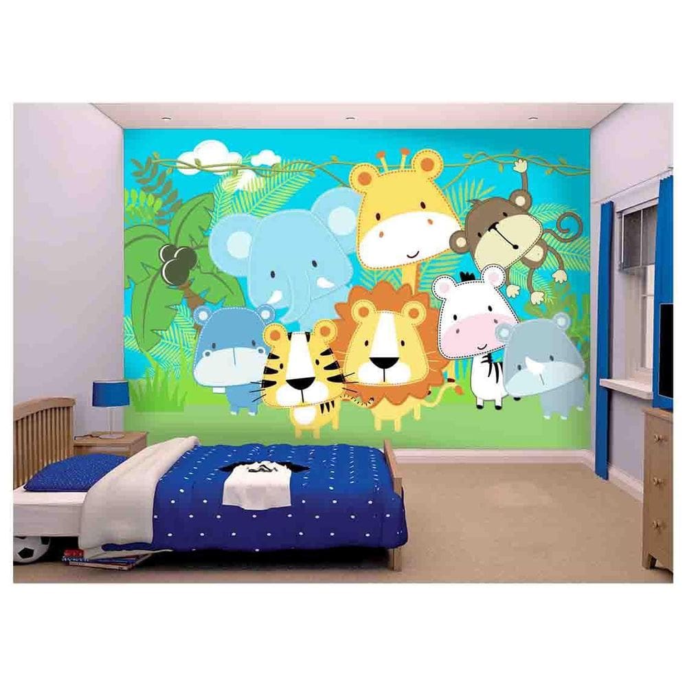 Papel De Parede Leão Girafa Zoo Safari Baby  Azs71