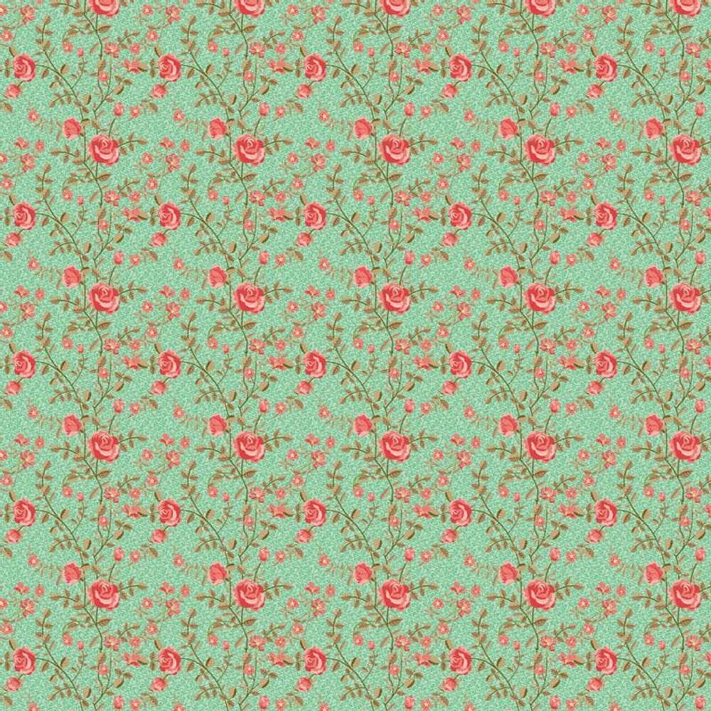 Papel De Parede Floral Flores Rosas Vermelhas Verde Adesivo