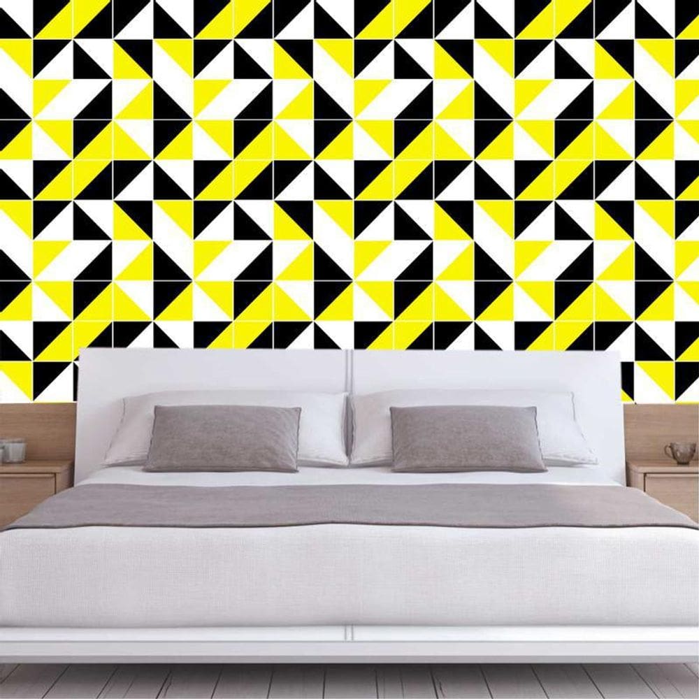 Papel De Parede Triângulos Preto Amarelo Branco Geométrico