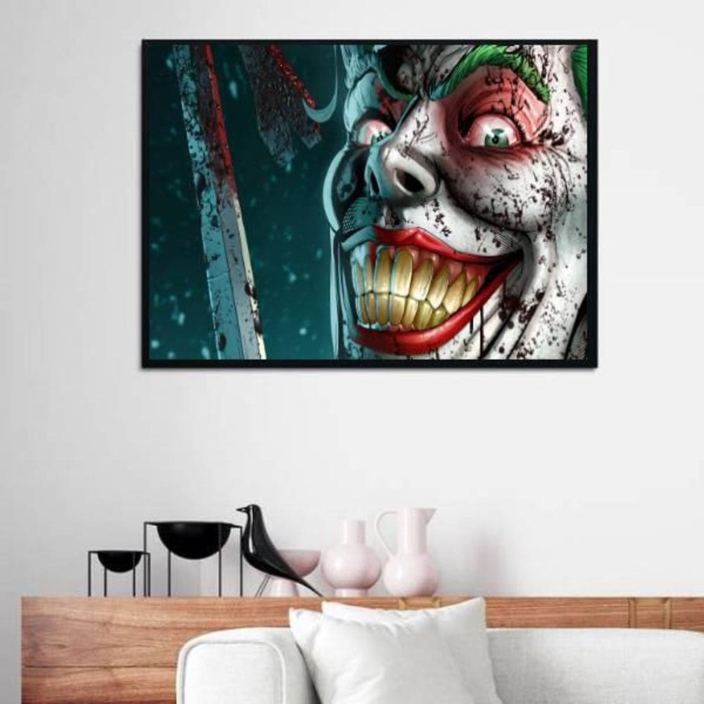 Quadro Decorativo Artístico Coringa Sorrindo 34X23Cm Moldura