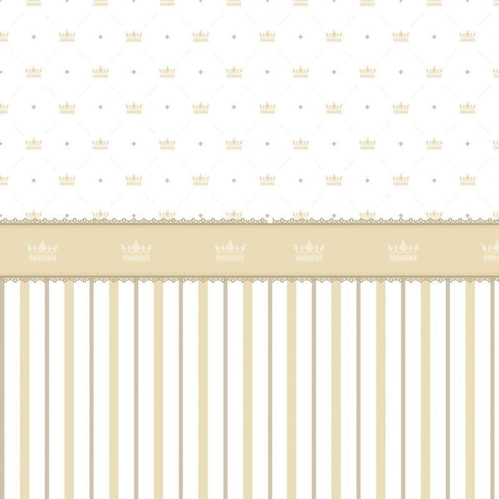 Papel De Parede Coroas E Listra Douras Quarto Bebê Infantil