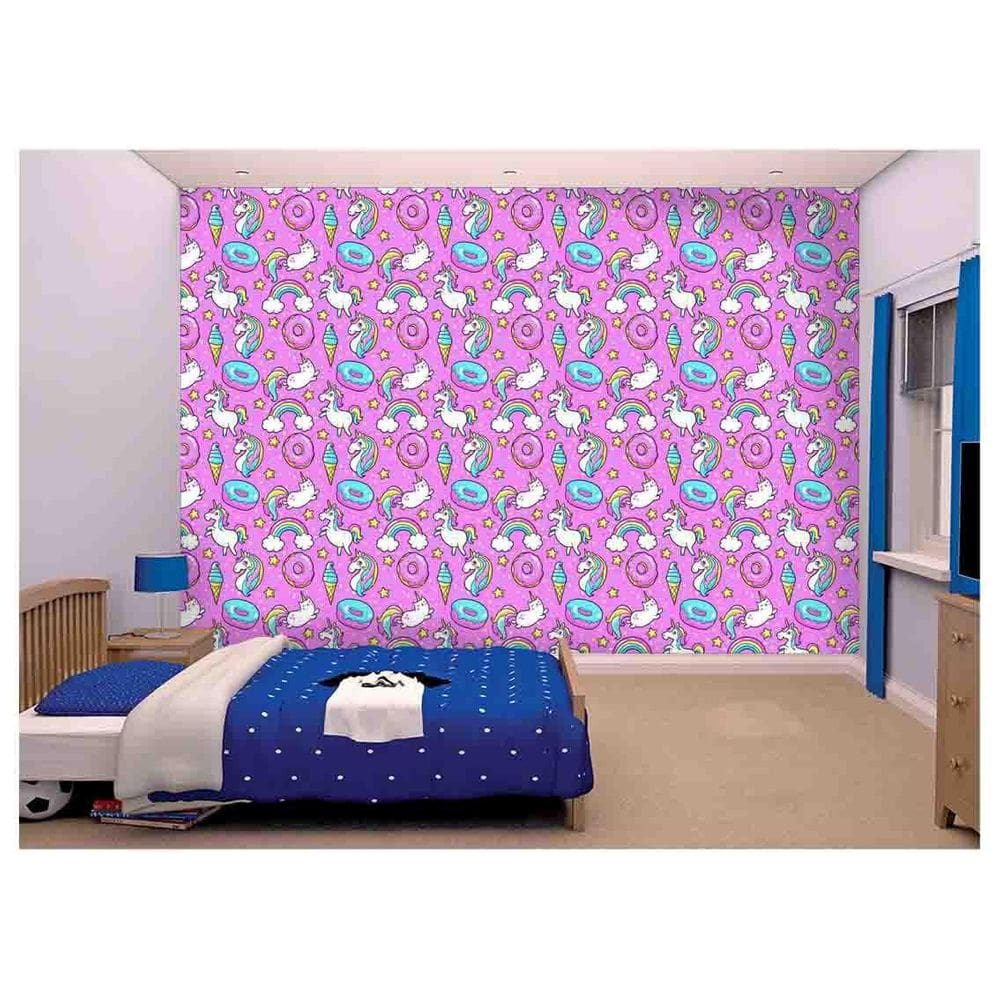 Papel De Parede Infantil Unicórinios Rosa 3D Azs104