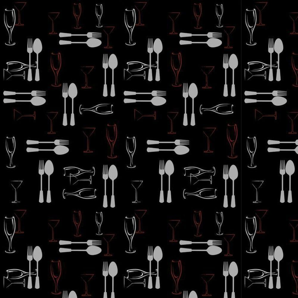 Papel De Parede Talheres Cinza Com Fundo Preto Autocolante