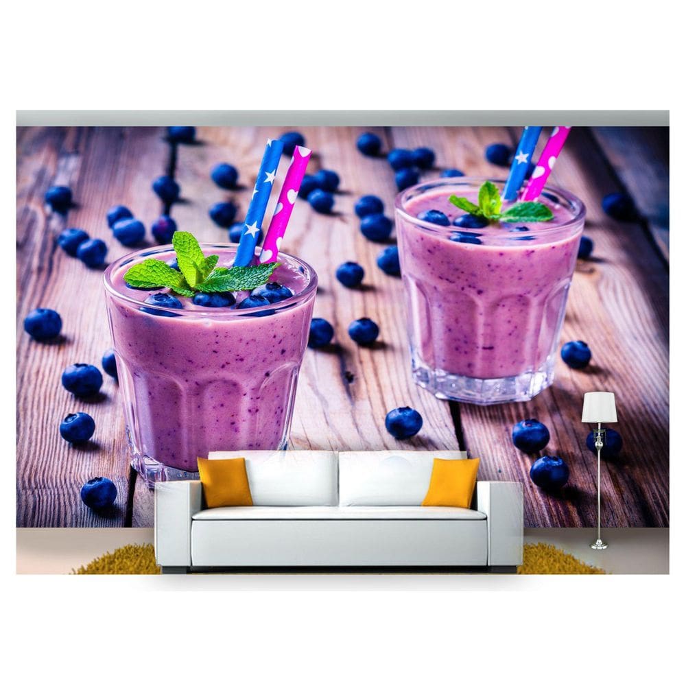 Papel De Parede Smoothie Mirtilo Shake Fruta 3D Al97