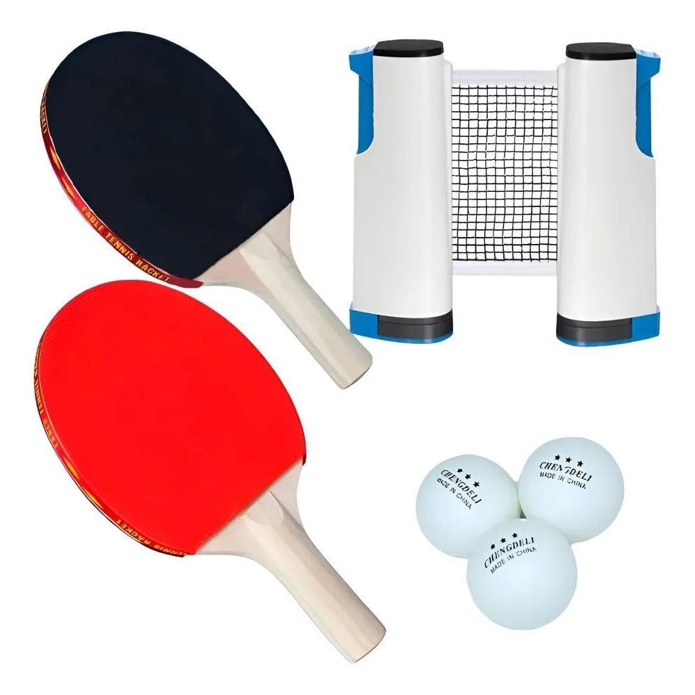 Kit 2 Raquetes Ping Pong Rede Portátil Com Clipe