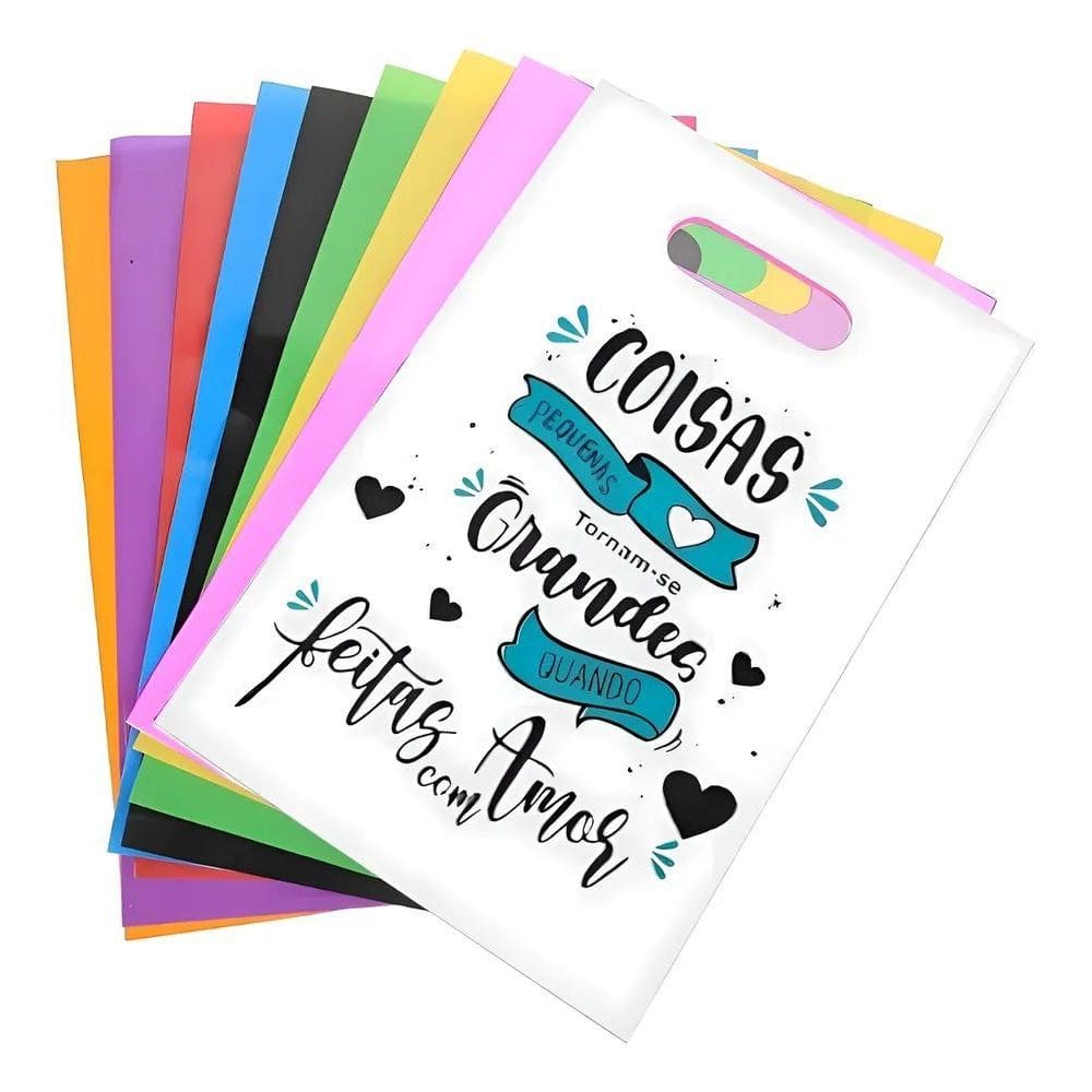 100 Sacolas Personalizadas `Feito Com Amor` 40 Branco