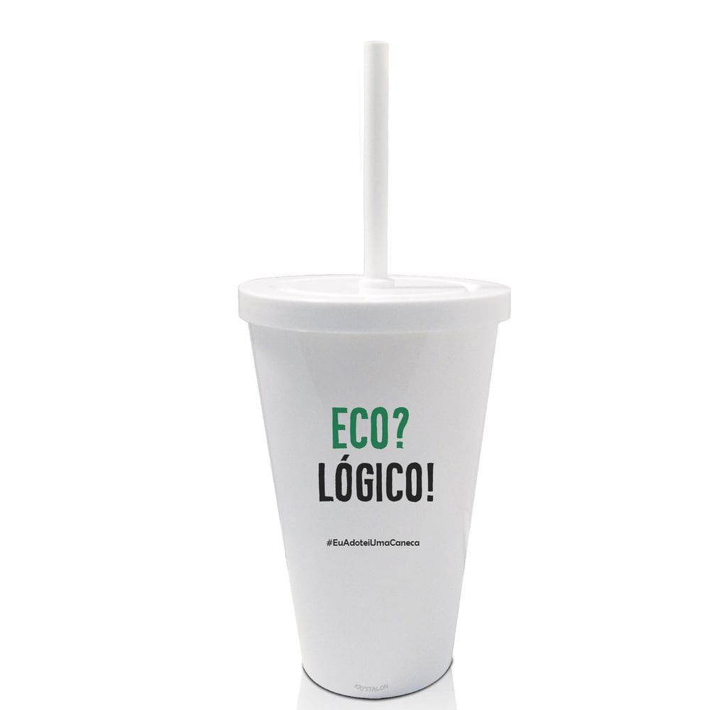 4 Copos Tampa E Canudo Branco Personalizados Eco Logico