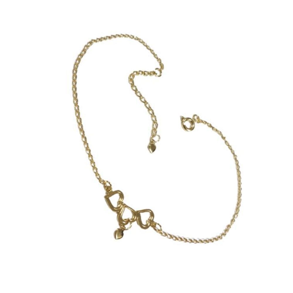 Tornozeleira Folheada 3 Corações Vazados