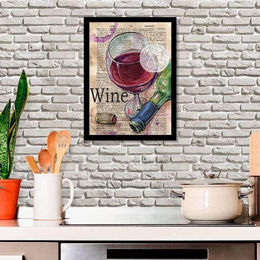 Quadro Decorativo Taça de Vinho 34x23cm - Moldura Branca