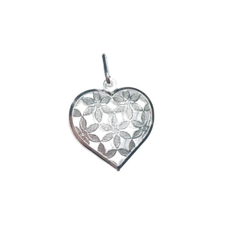 Pingente Prata Coração Duplo Com Flores Vazado