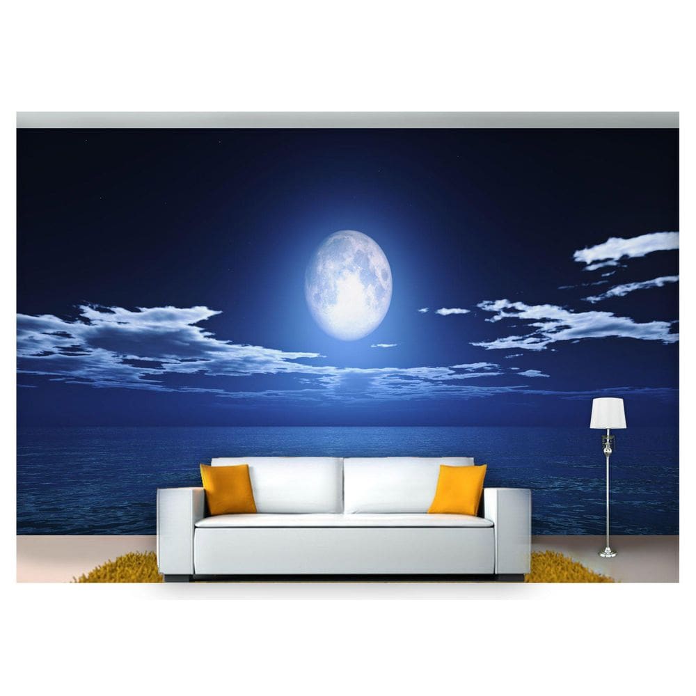 Papel De Parede Lua Noite Praia Mar Oceano 3D Nsk85