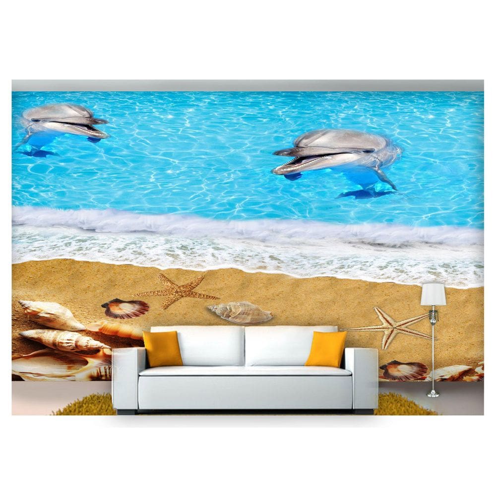 Papel De Parede Fundo Do Mar Golfinho Areia 3D Fm104