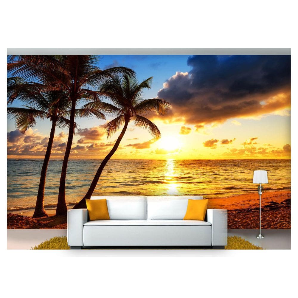 Papel De Parede Praia Mar Por Do Sol Coqueiro  Npr220