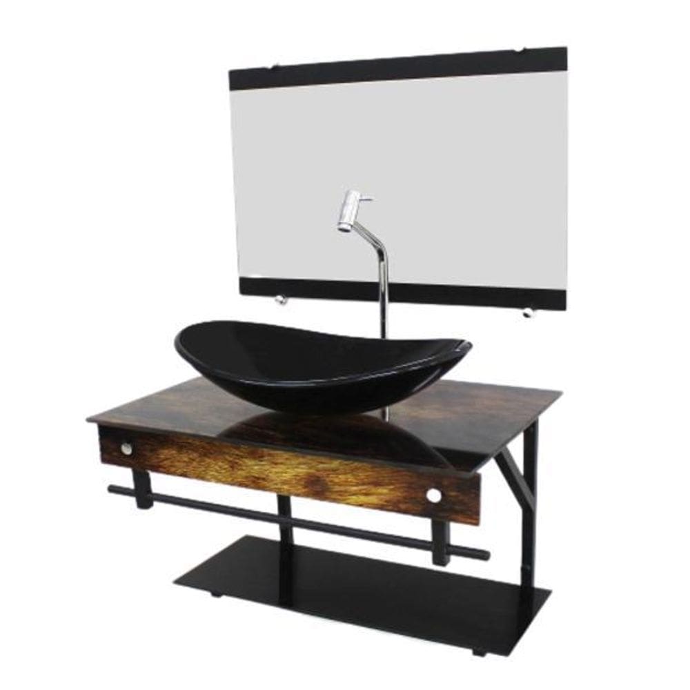 Gabinete De Vidro 60Cm Apx Com Cuba Oval Madeira Rústica