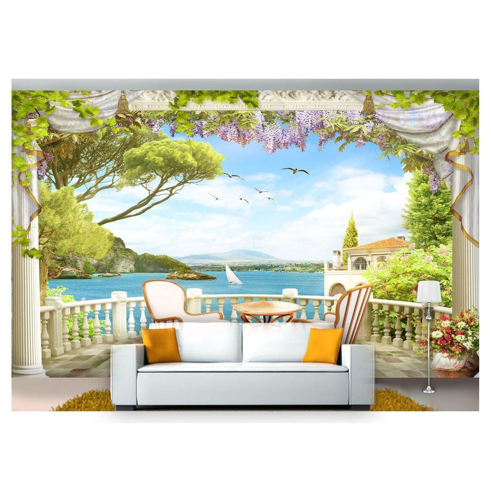 Papel De Parede Paisagem Digital Jardim Mar 3D Dah28