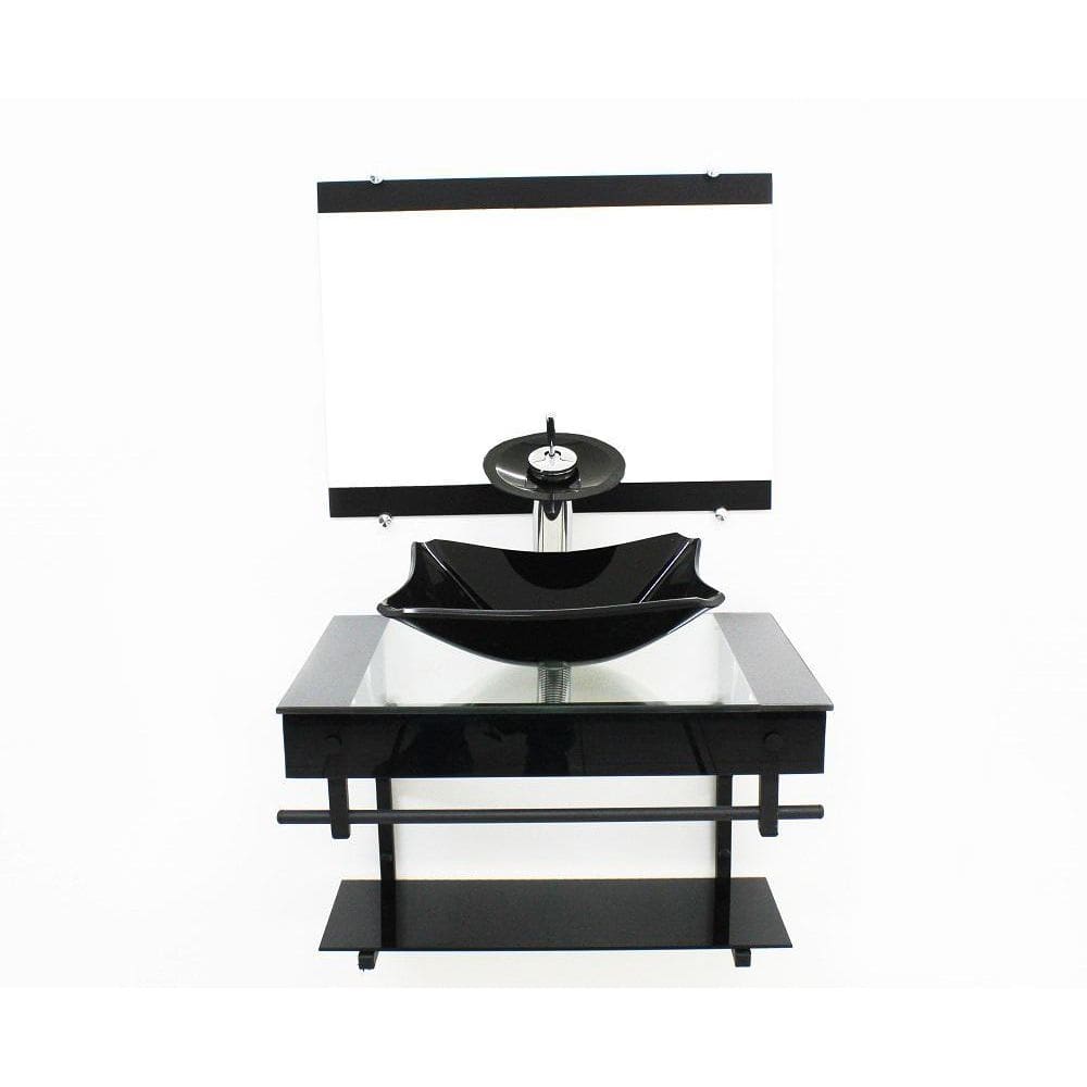 Gabinete De Vidro 60Cm Com Cuba Retangular Chanfrada - Preto