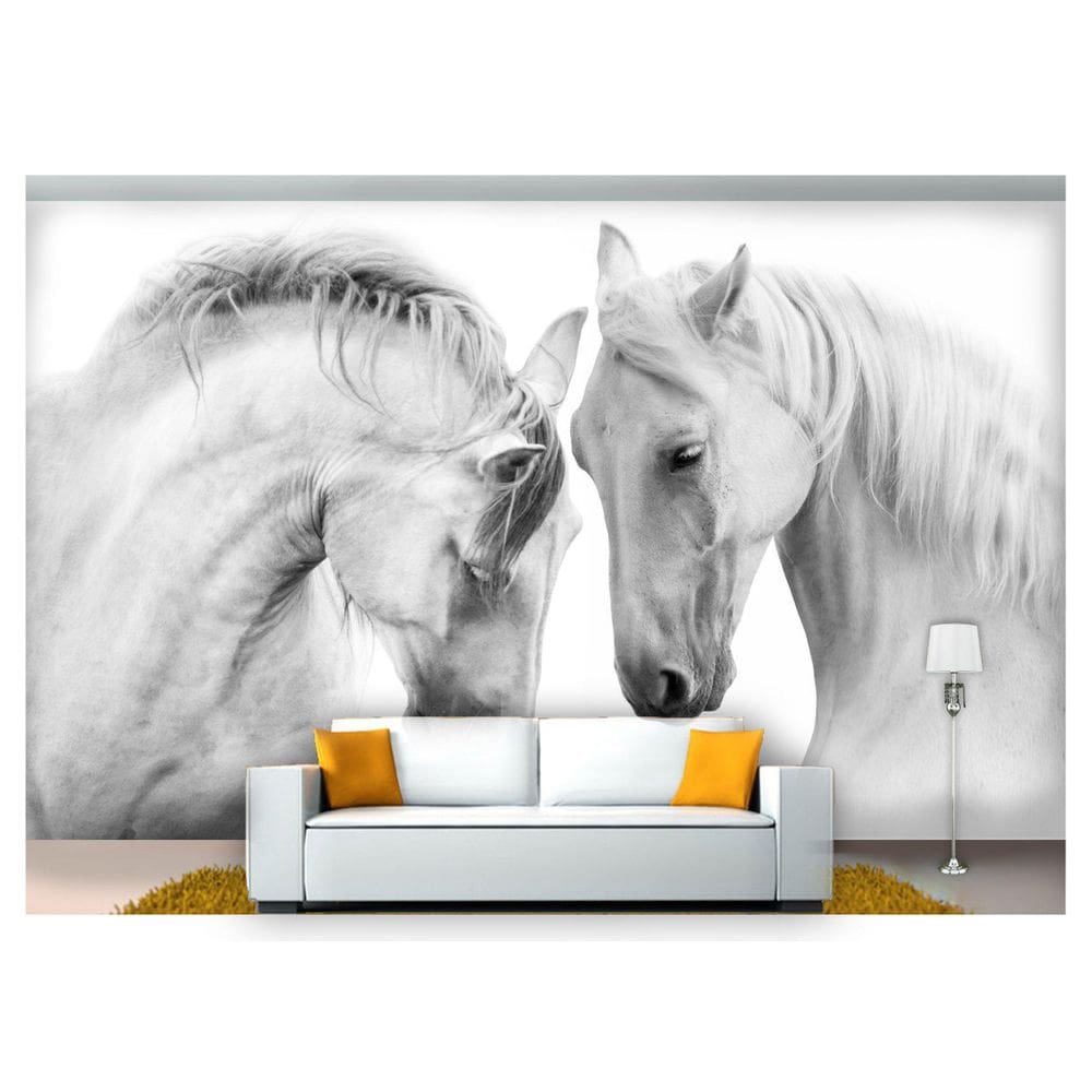 Papel De Parede Cavalos Brancos Casal 3D Anm247