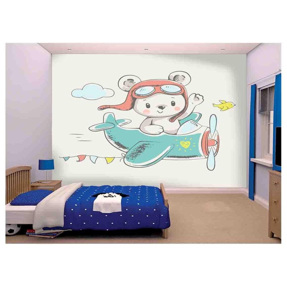 Papel De Parede Ursinho Avião Quarto De Bebê  Azs108