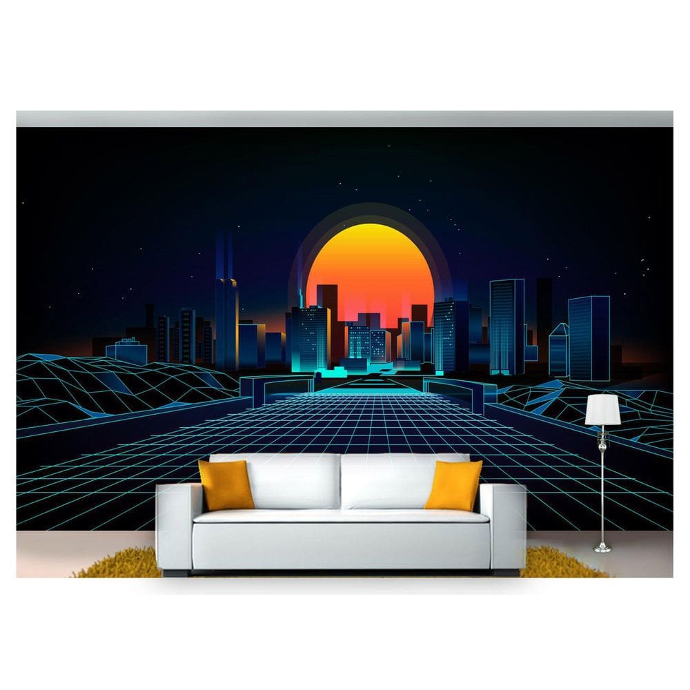 Papel De Parede Cidade Prédios Retrô Wave 3D Ncd220