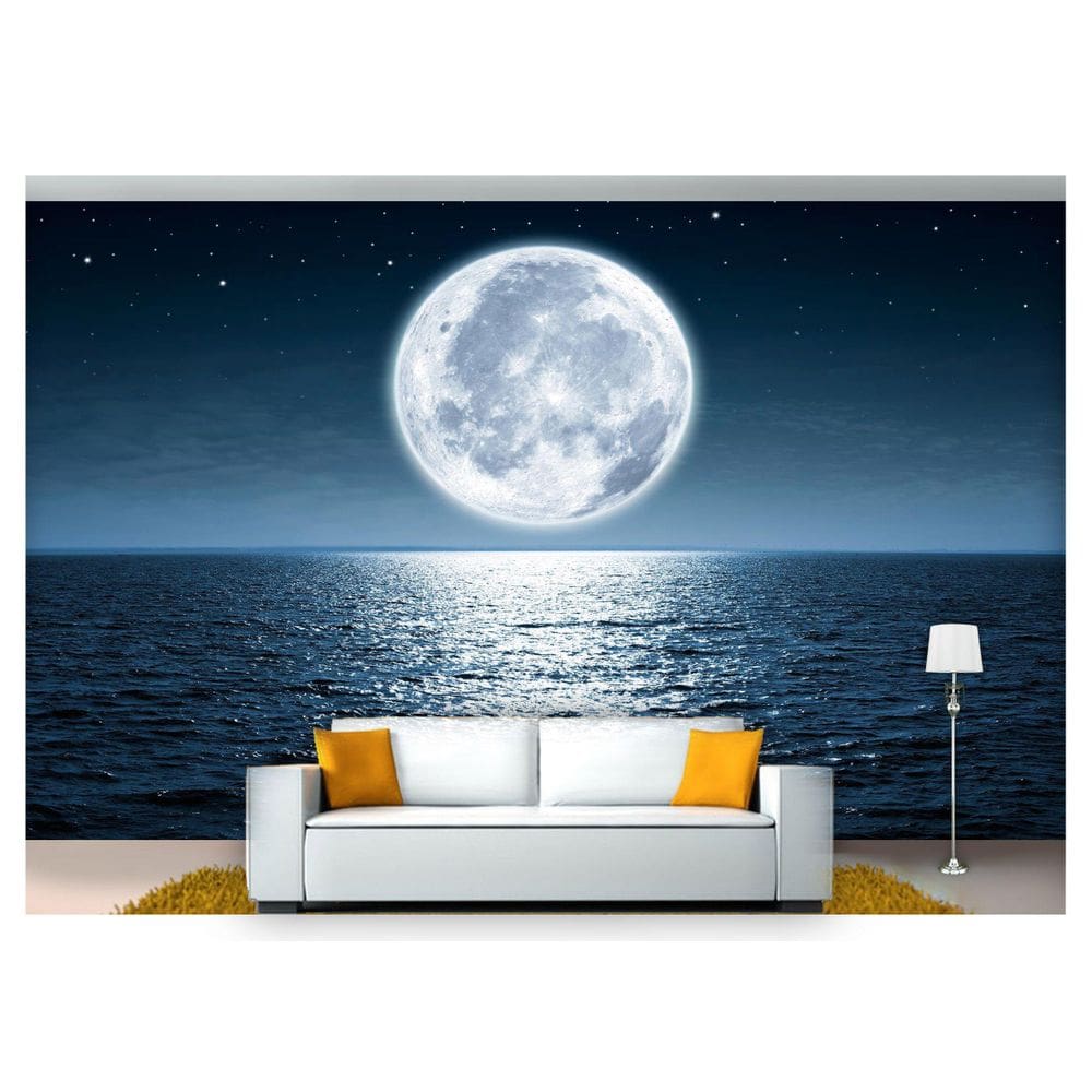 Papel De Parede Lua Noite Praia Mar Oceano 3D Nsk72