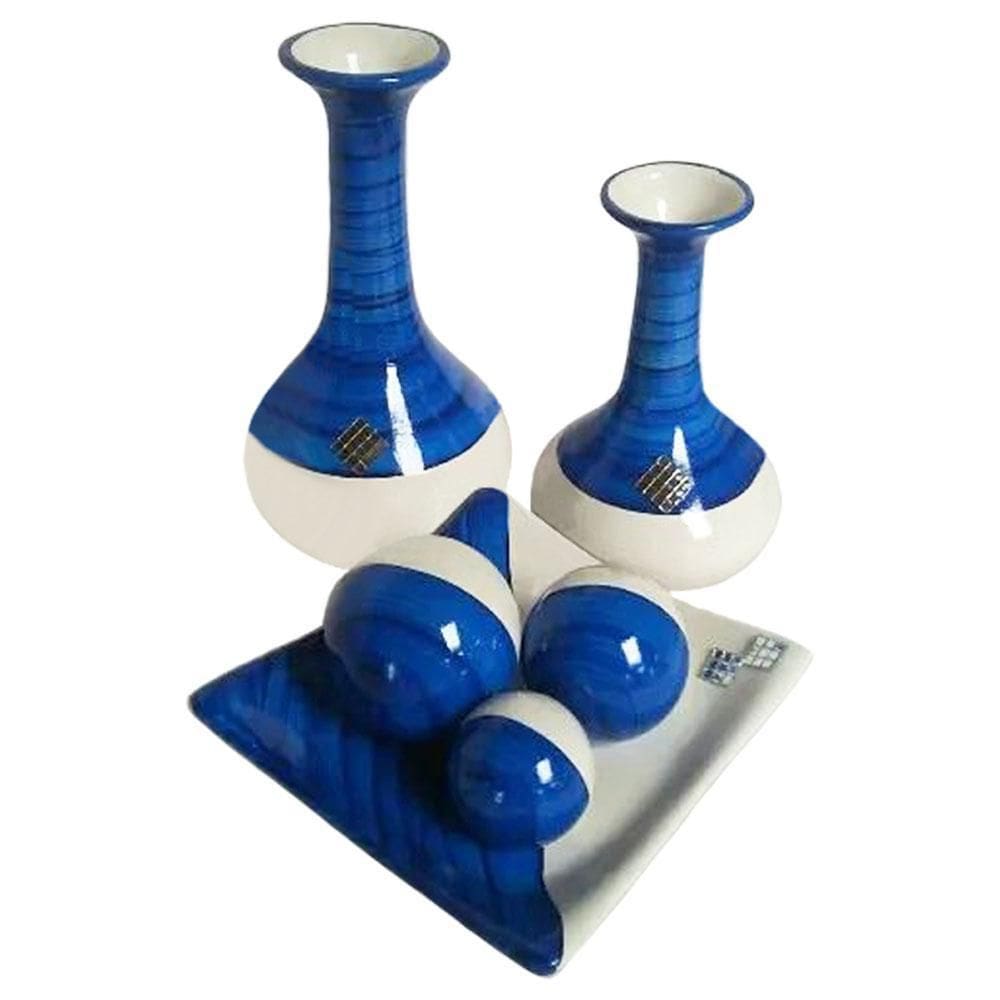 Jogo de Vasos Par Long Pipe e Centro de Mesa 3 Azul