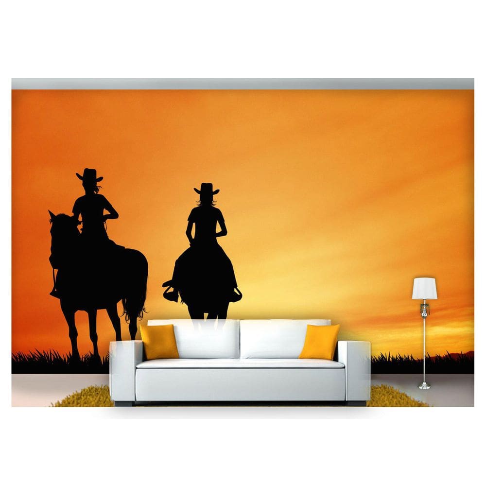 Papel De Parede Animais Cavalos Silhueta Sol  Anm208