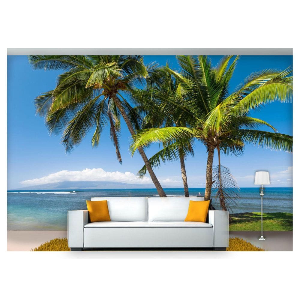 Papel De Parede Praia Mar Coqueiros Céu 3D Npr252