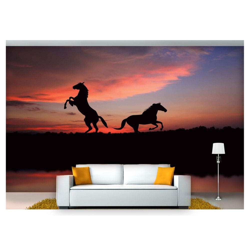 Papel De Parede Animais Cavalos Silhueta 3D Anm97