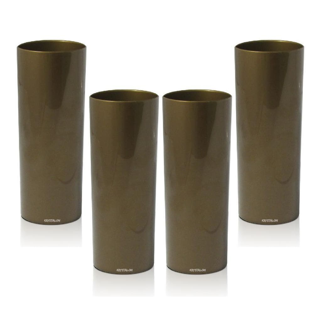 Kit 4 Copos Tubo Dourado 300Ml Acrílico