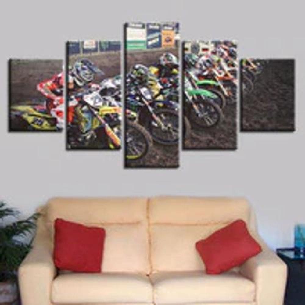 Quadro Decorativo Mosaico De 5 Peças Motocross Motos Corrida