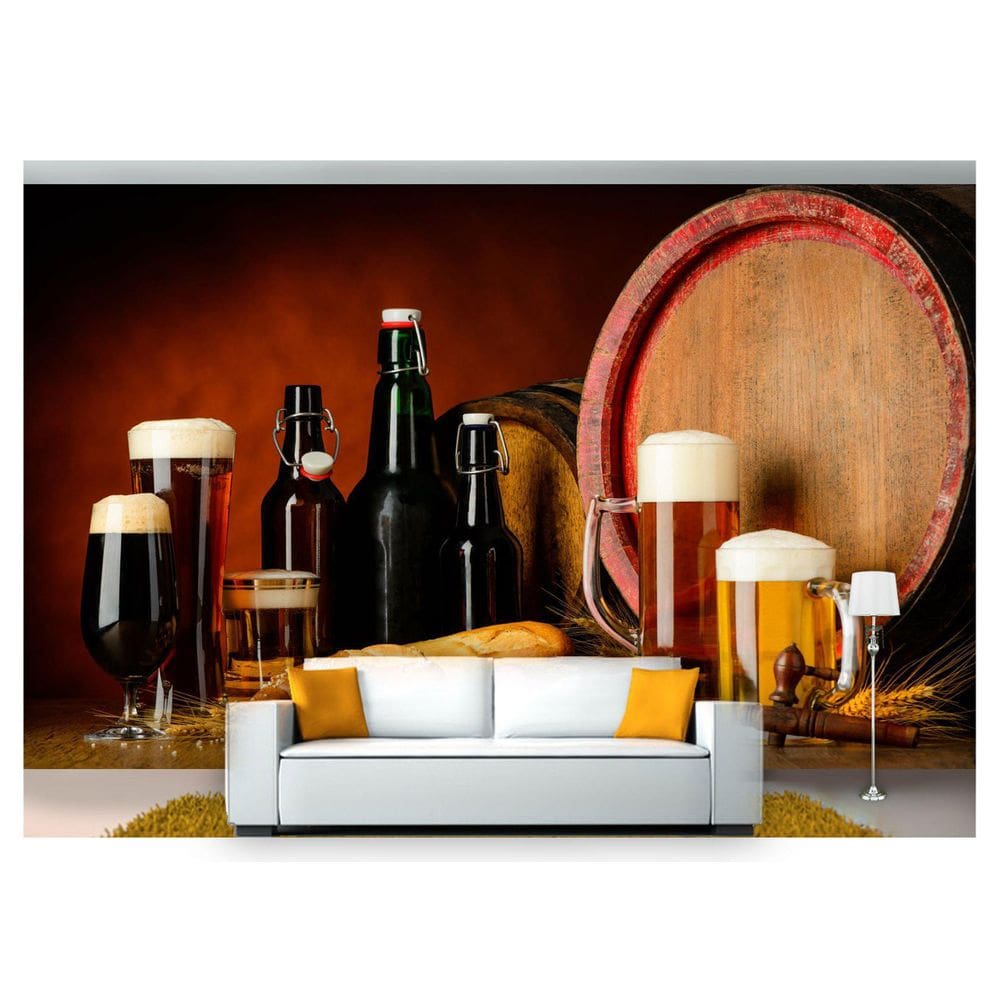 Papel De Parede Cerveja Bebida Barril Caneca 3D Al85