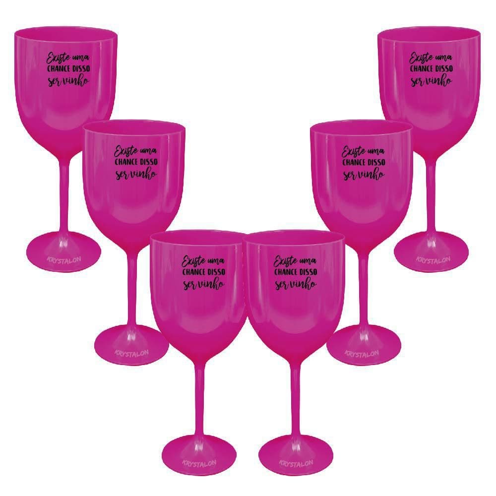 Kit 6 Taças Vinho Rosa Acrílico Personalizadas